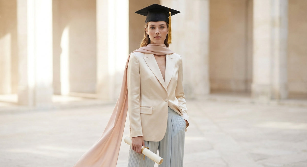 Mujer con look elegante para una graduación, vestido sofisticado