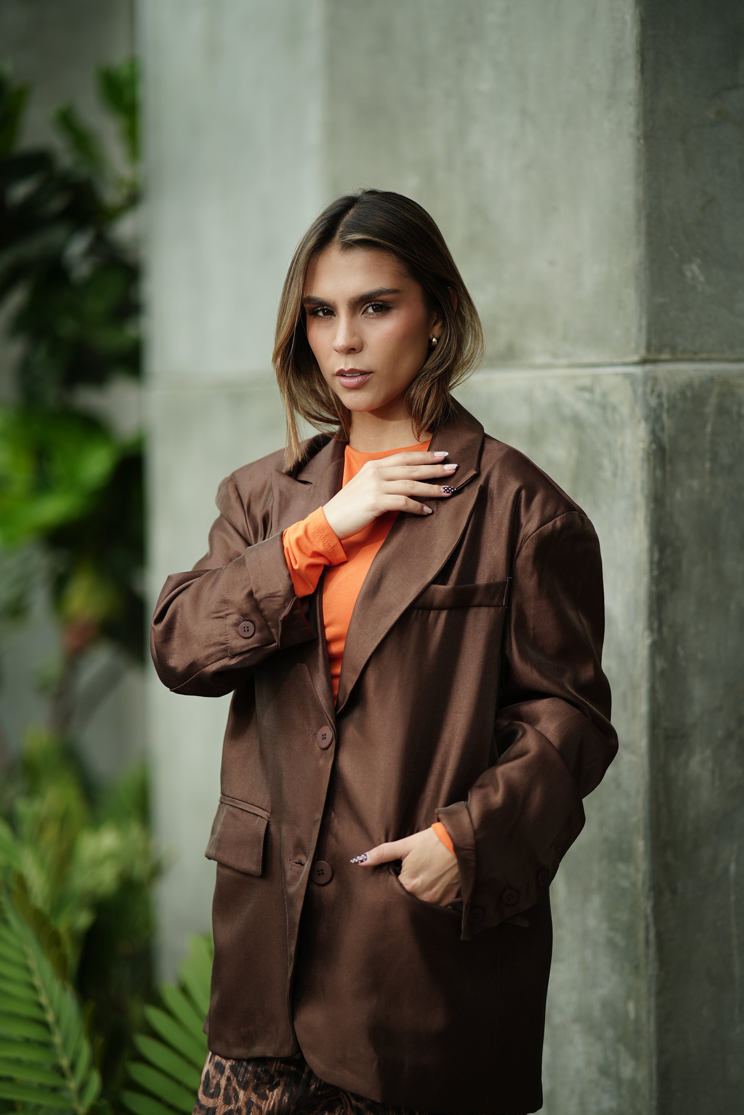 CHAQUETA SEDA MARRON