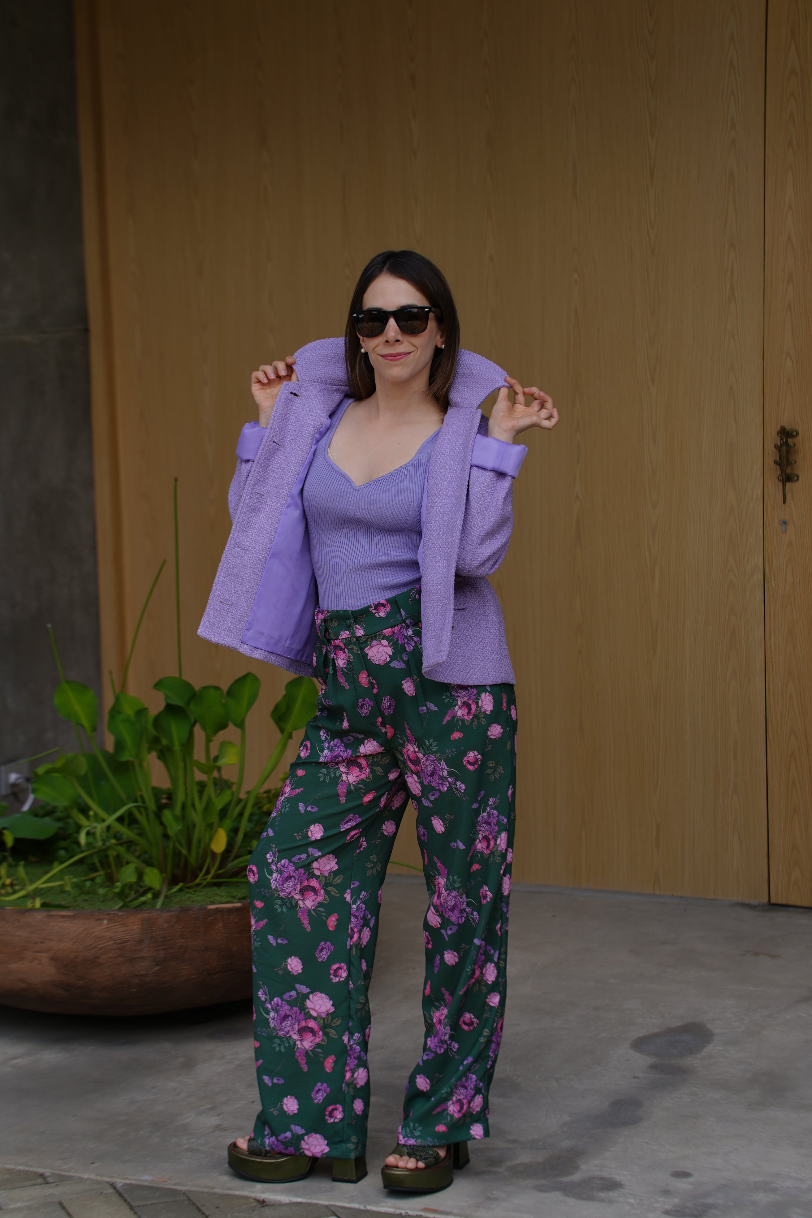PANTALON LINO VERDE FLORES