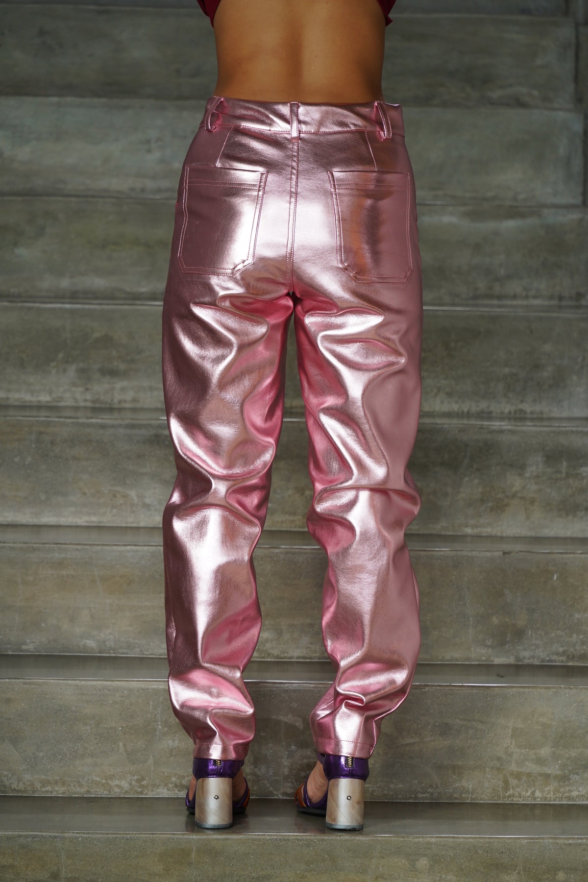 PANTALON METALIZADO ROSA VERDE