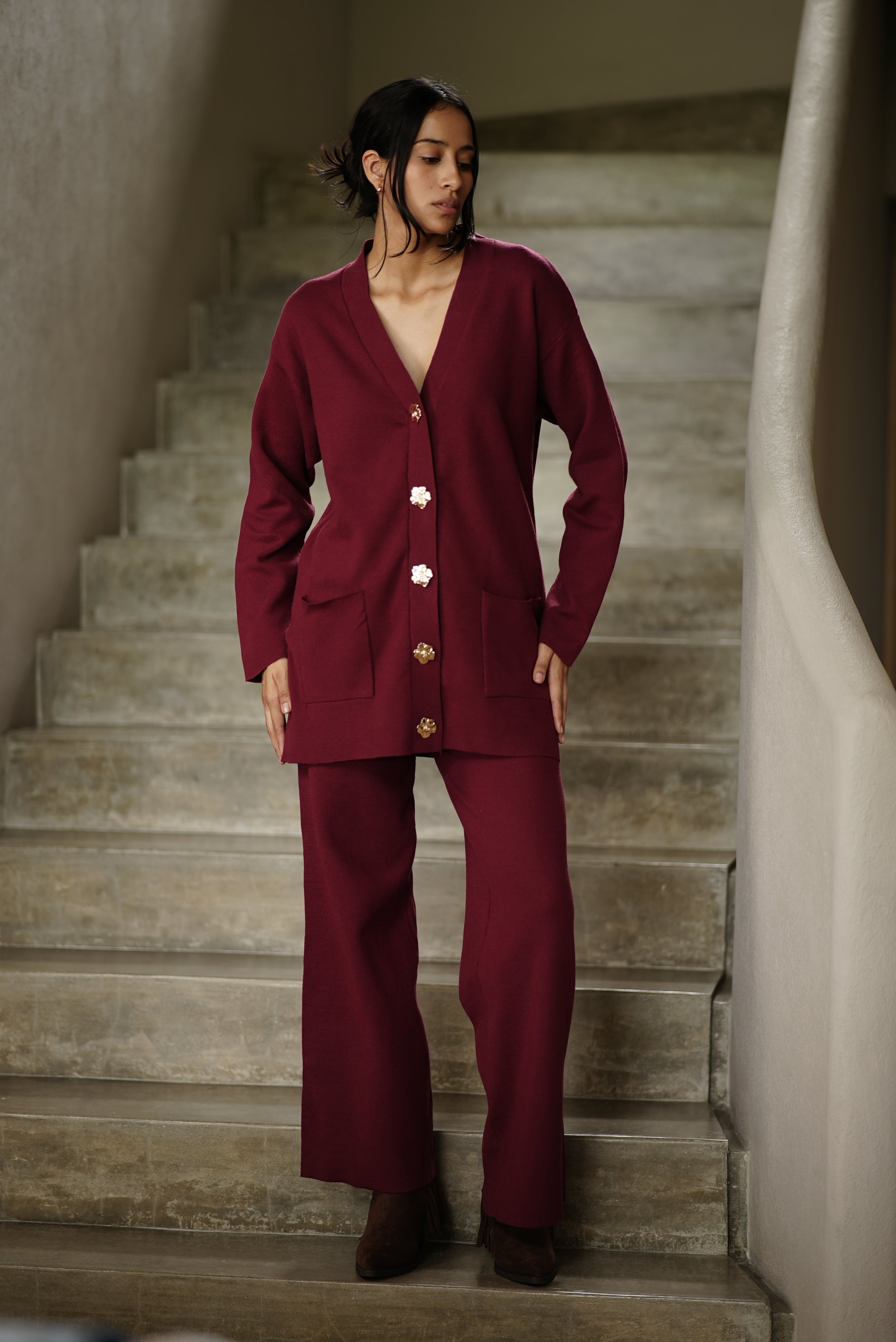 CONJUNTO PUNTO MARRON-VINO
