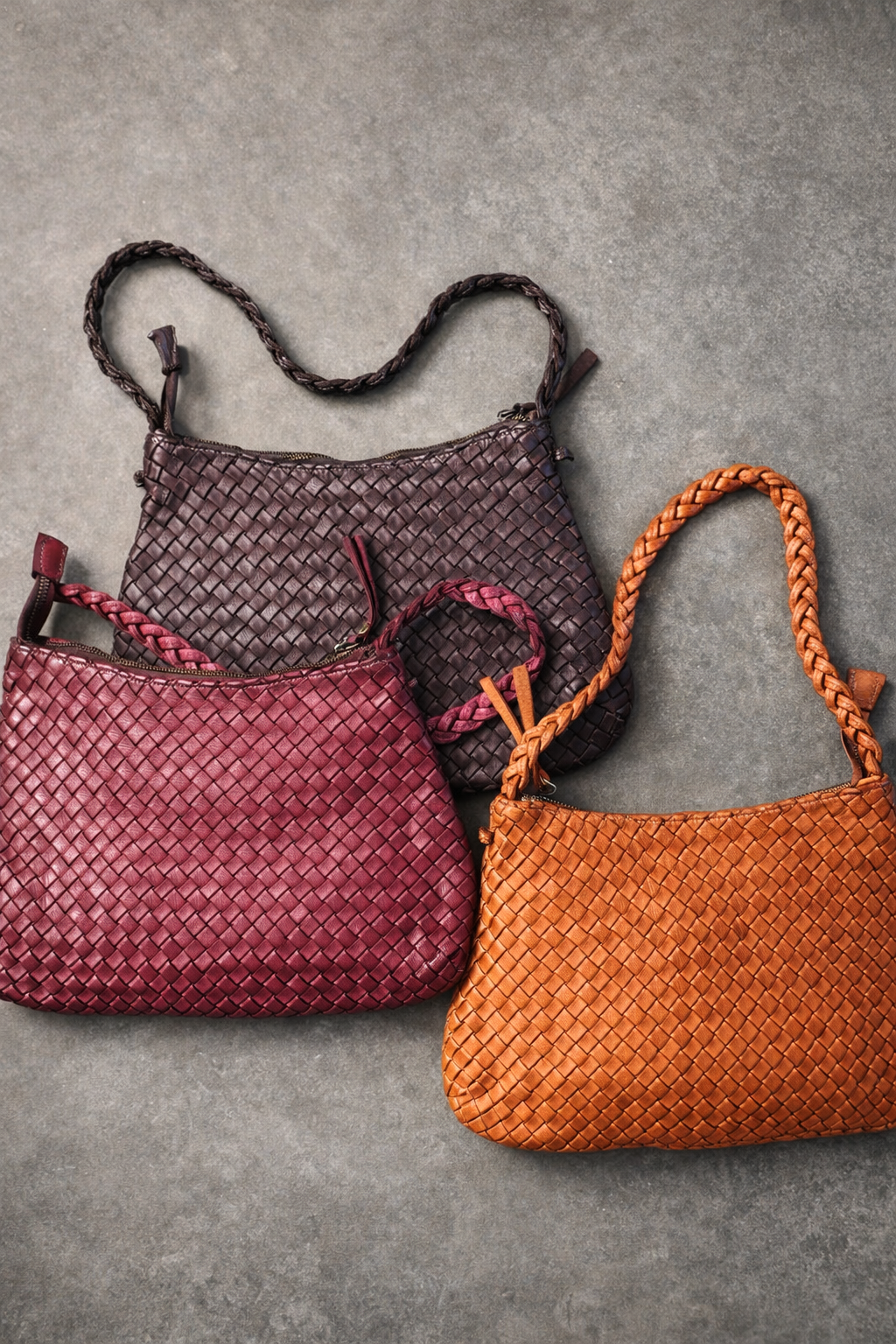 BOLSO TRENZADO CAFÉ, VINO Y COGNAC