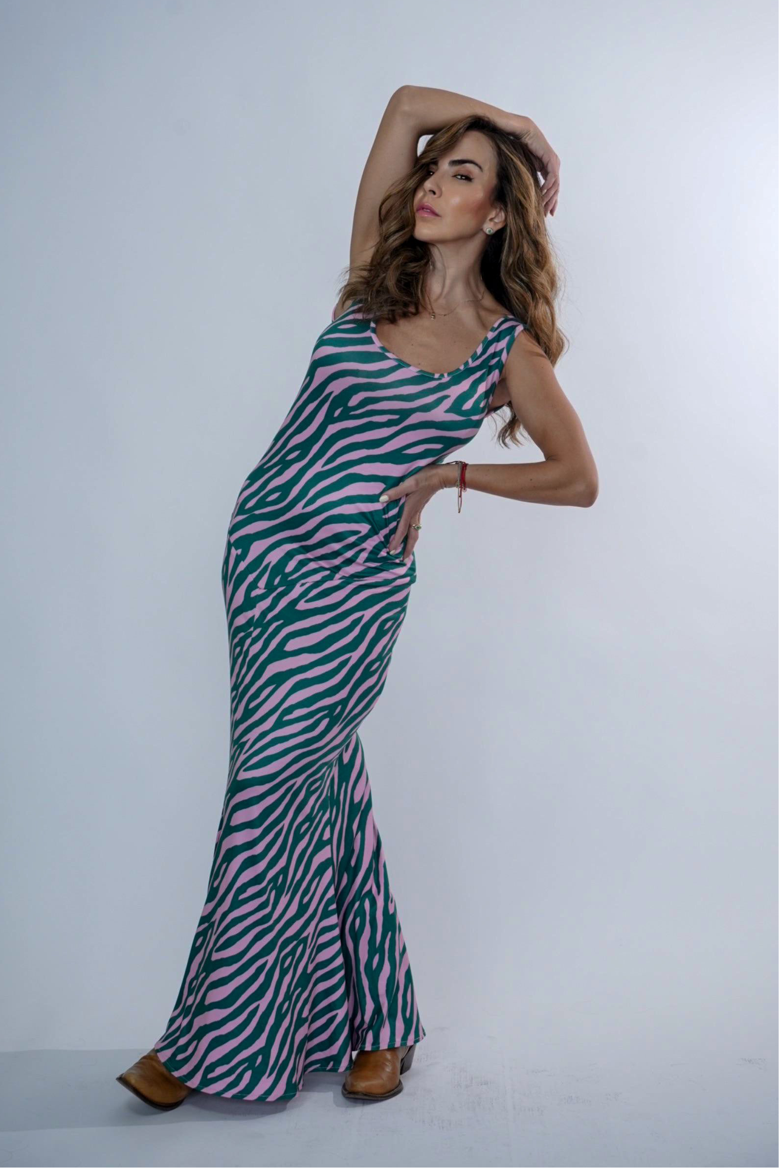 VESTIDO PINK GREEN ZEBRA