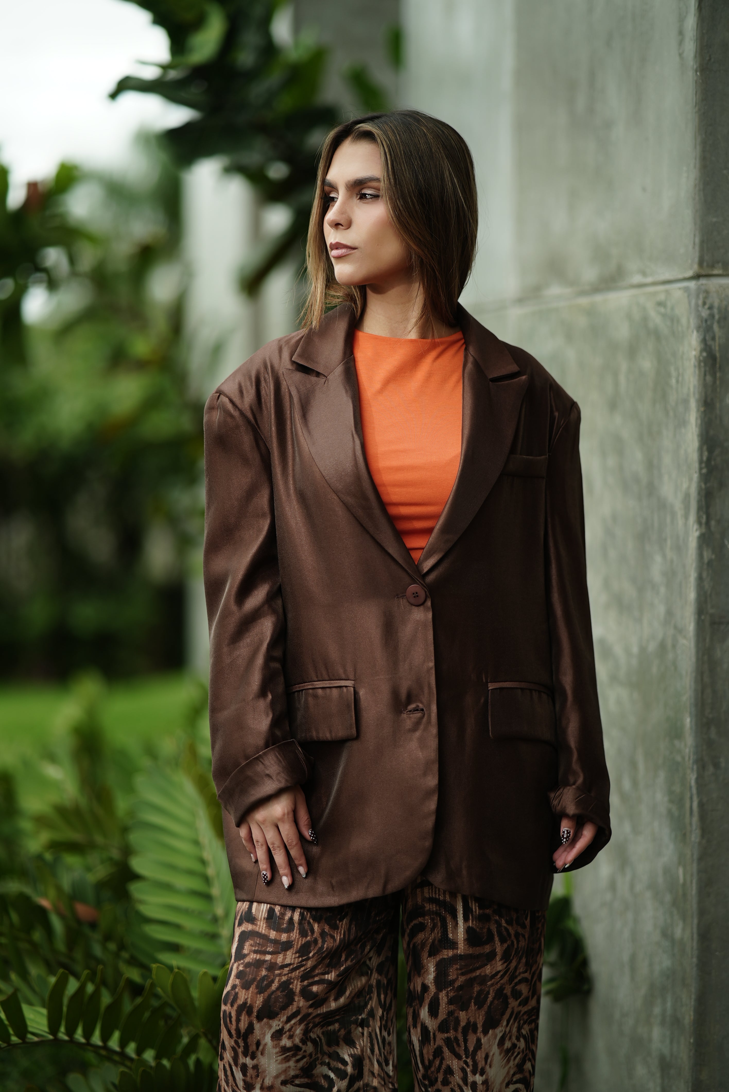 CHAQUETA SEDA MARRON