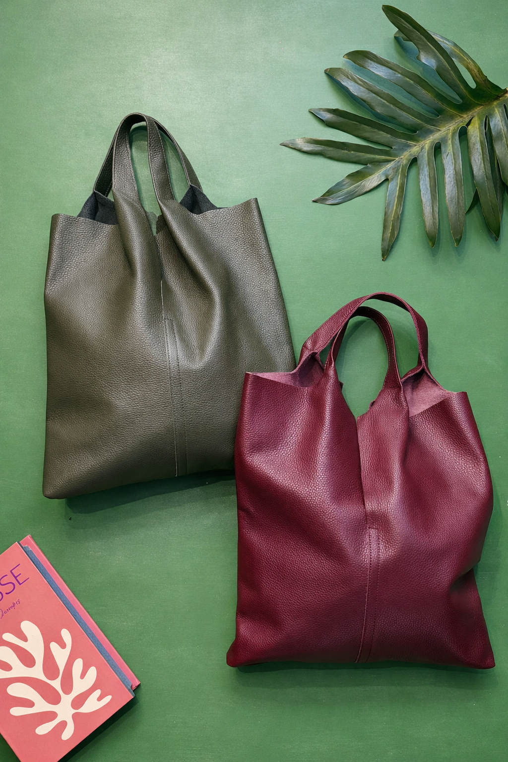 BOLSO CUERO VERDE VINO