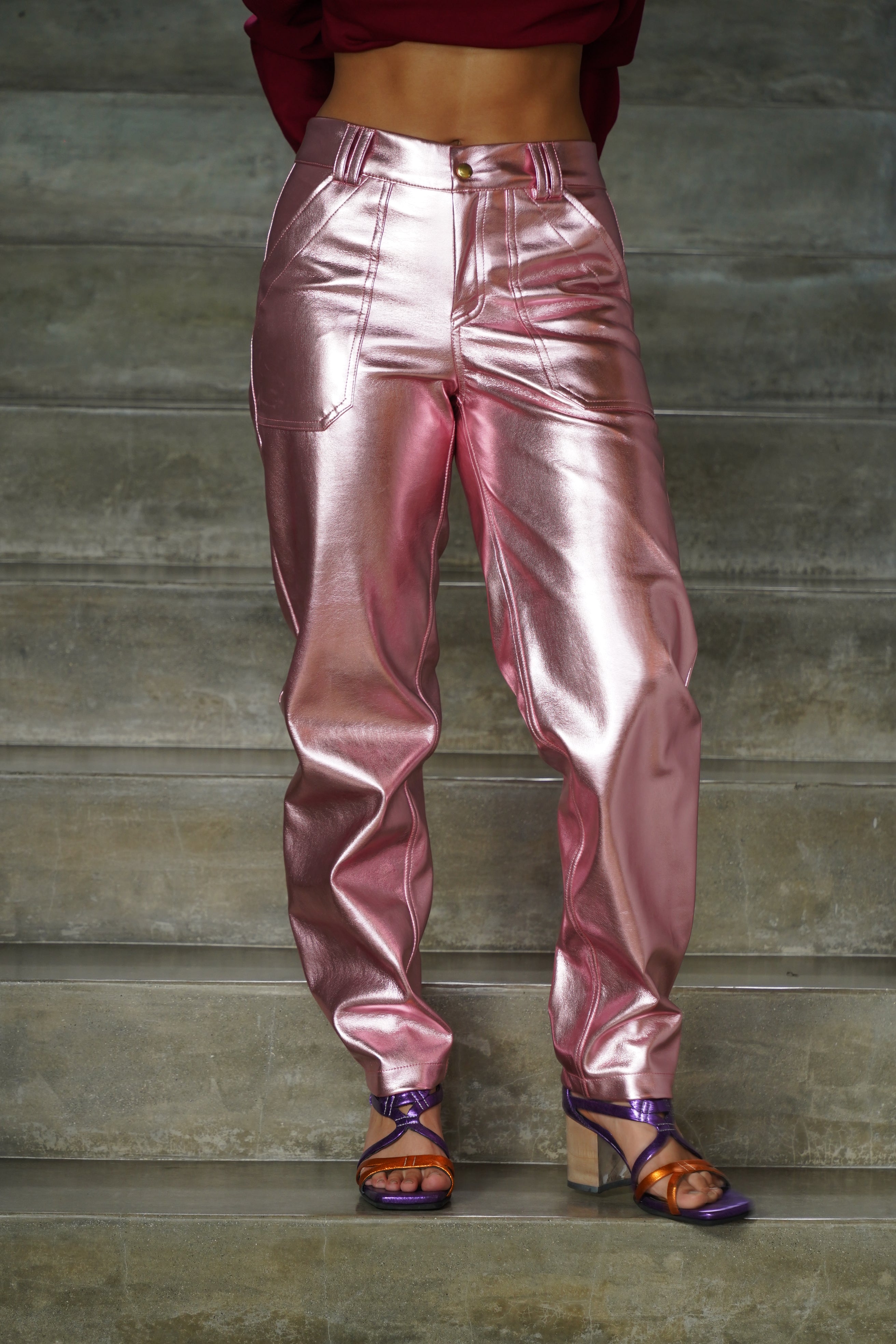 PANTALON METALIZADO ROSA VERDE