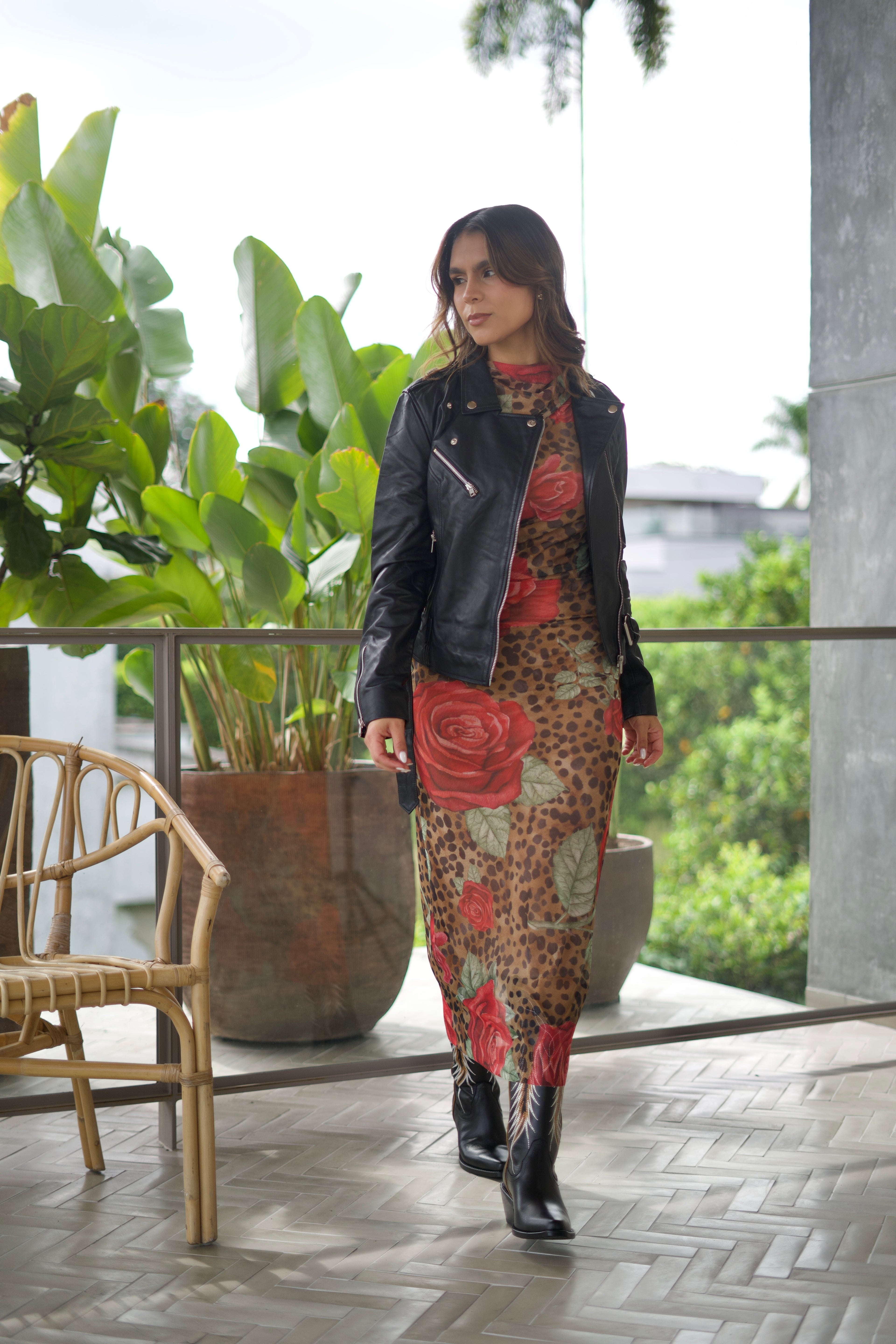 VESTIDO MESH LEOPARD ROSES