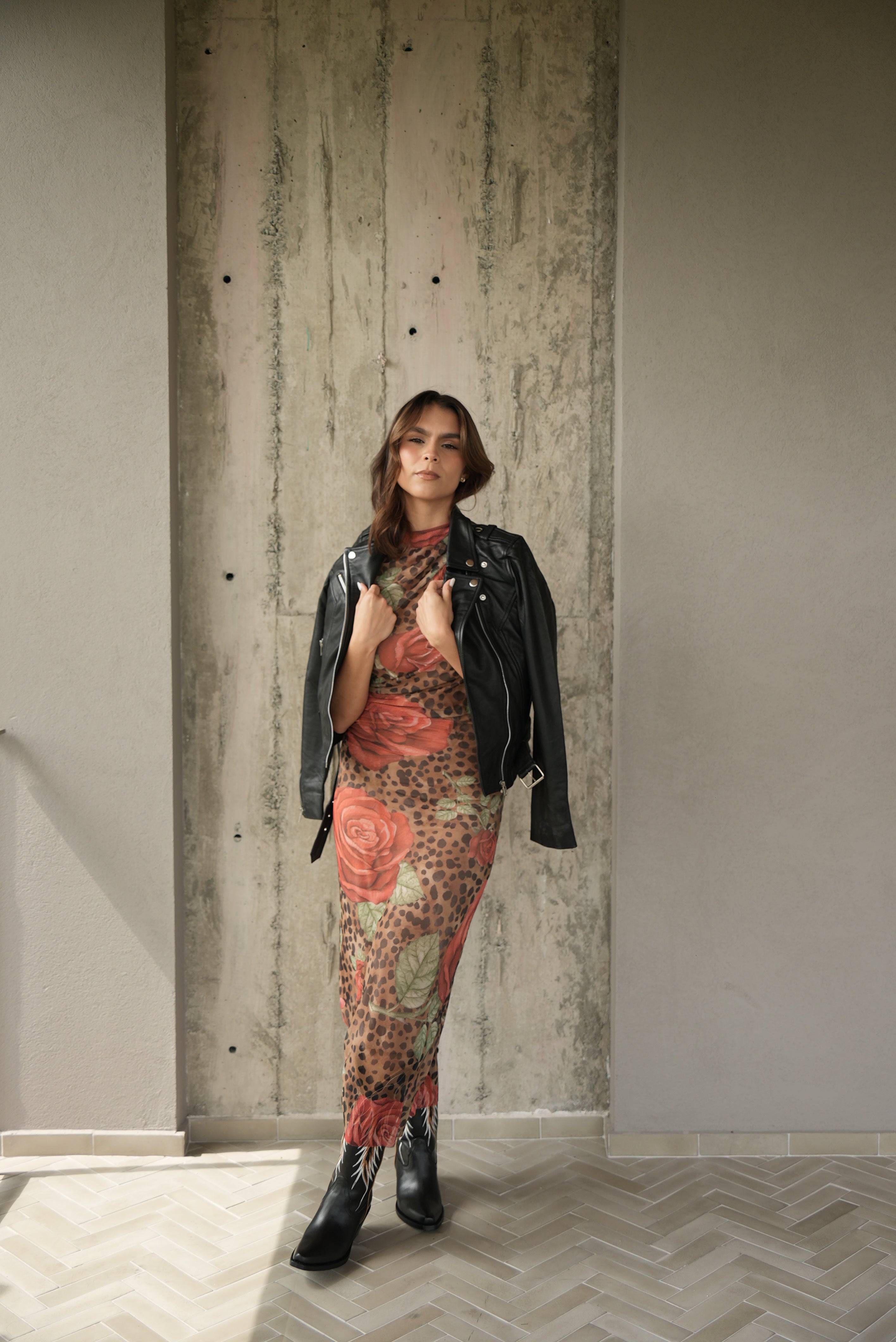 VESTIDO MESH LEOPARD ROSES